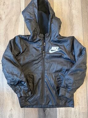 Nike Black Hooded Windbreaker with White Swoosh (4T)